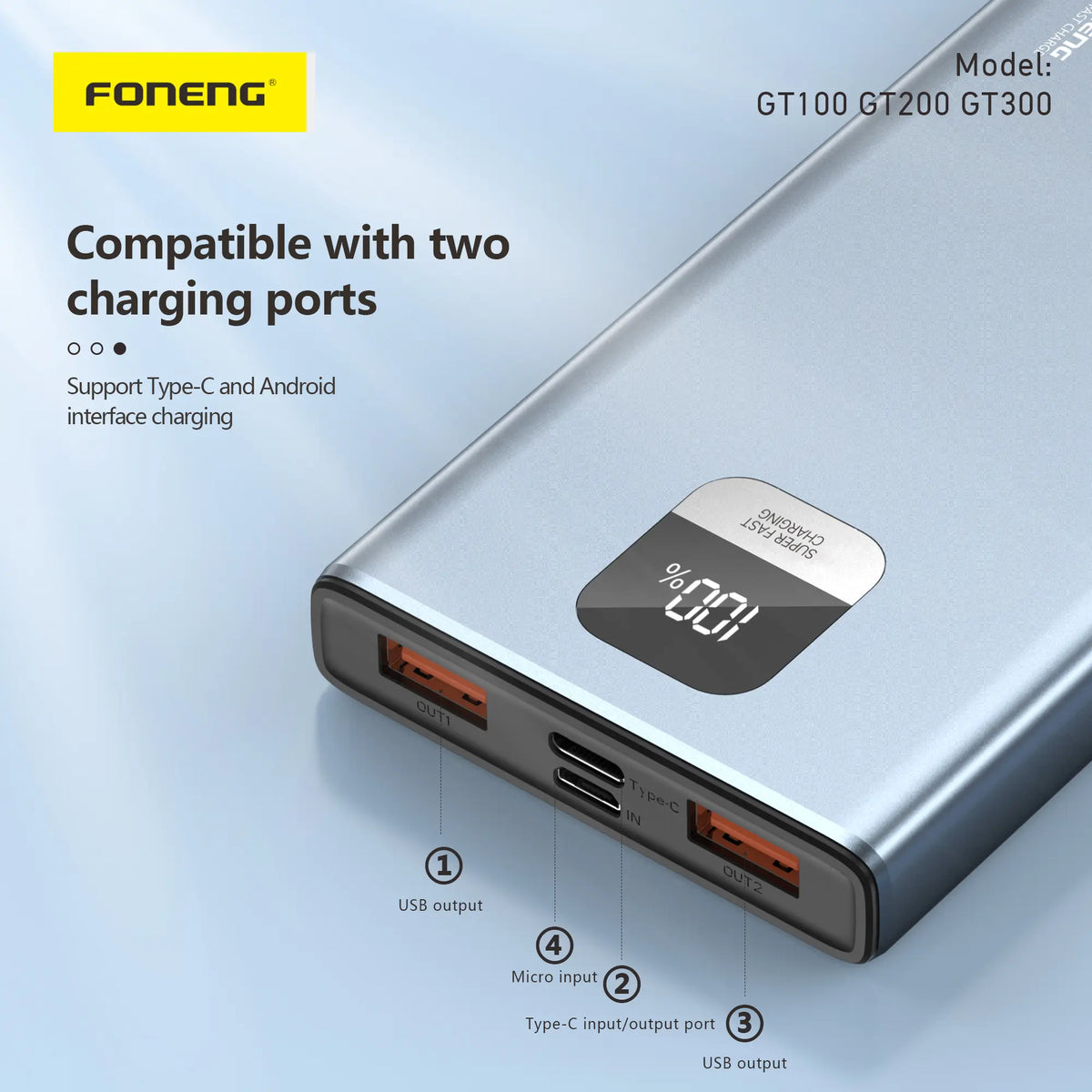 GT100 10000mAh Power Bank (22.5W & 3 Outputs)